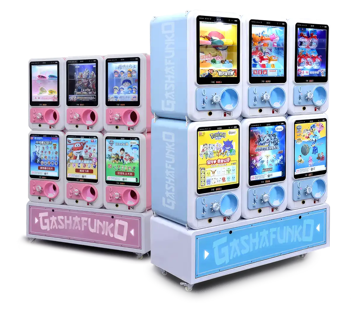 Máquinas GASHAFUNKO rosa y azul llenas de muñecos